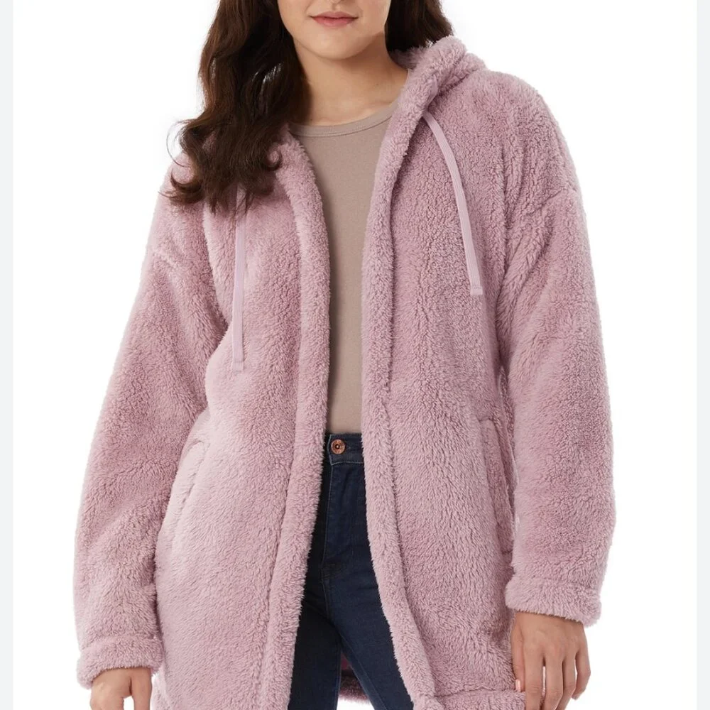 32 Degrees | Women's | Crepe Pink | Sherpa | Hooded Open Cardigan | Size L - Picture 3 of 9